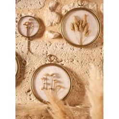 Déco murale médaillon en fer (x3) fleurs séchées