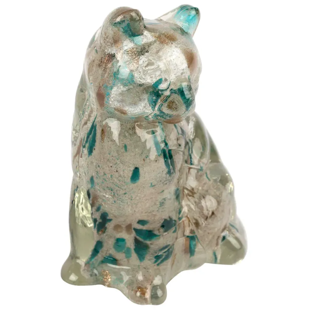 Deco chat en verre émeraude et doré - Félin