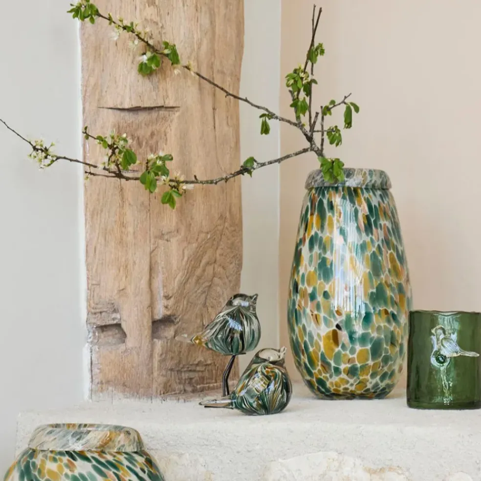 Deco moineau en verre émeraude et doré - Serin