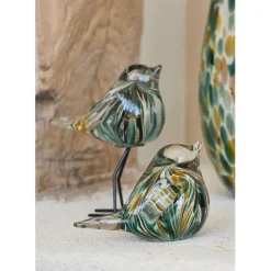 Deco moineau en verre émeraude et doré - Serin