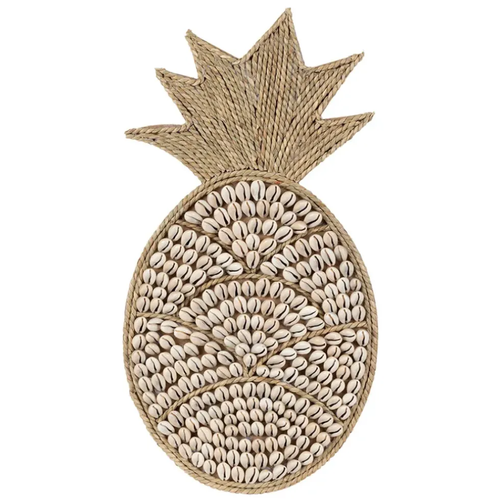 Deco murale ananas en coquillage naturel et blanc - Cauri