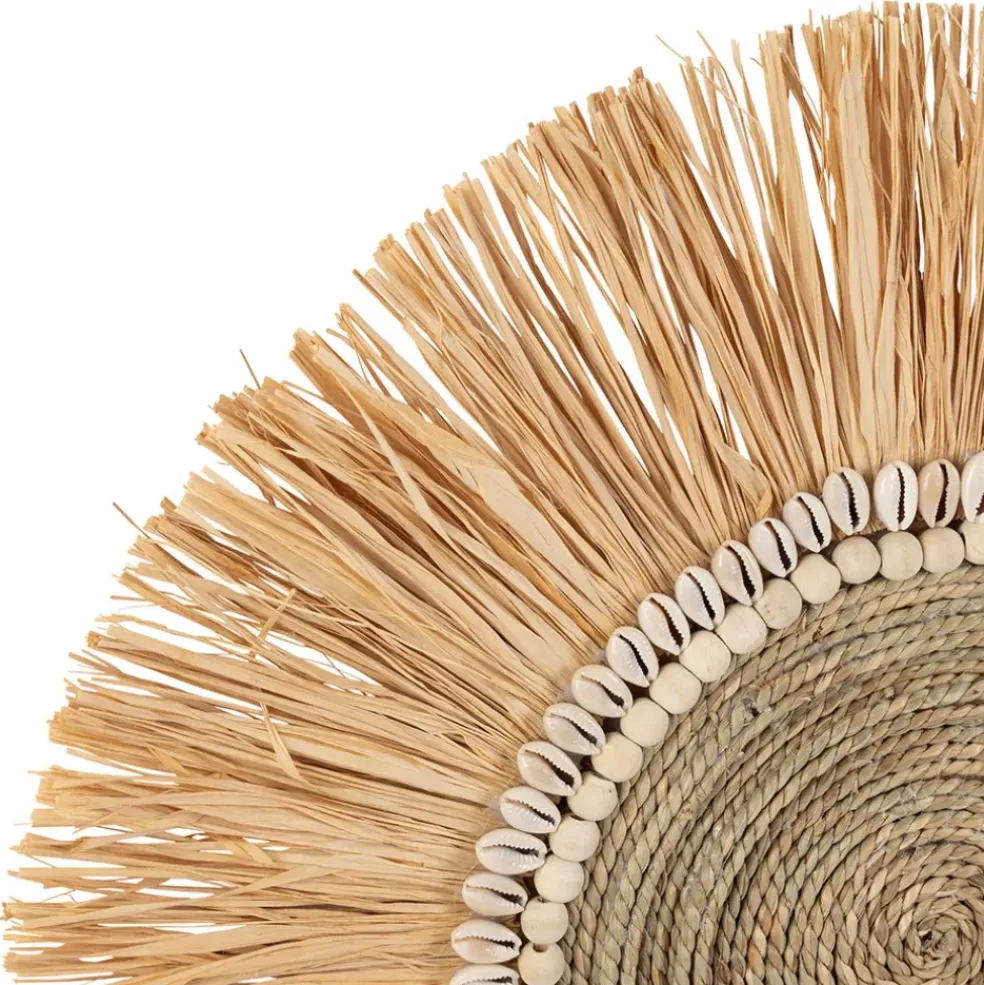 Deco murale rosace en raphia naturel et blanc - Cauri