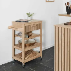Desserte en bois naturel 3 niveaux et 1 tiroir - Kara