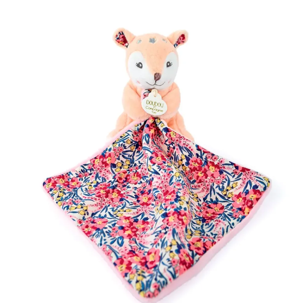 Doudou Faon pantin avec mouchoir rose H12cm - Boh'Aime