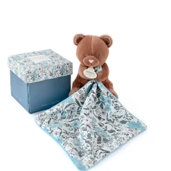 Doudou ours pantin avec mouchoir bleu H12cm - Boh'Aime