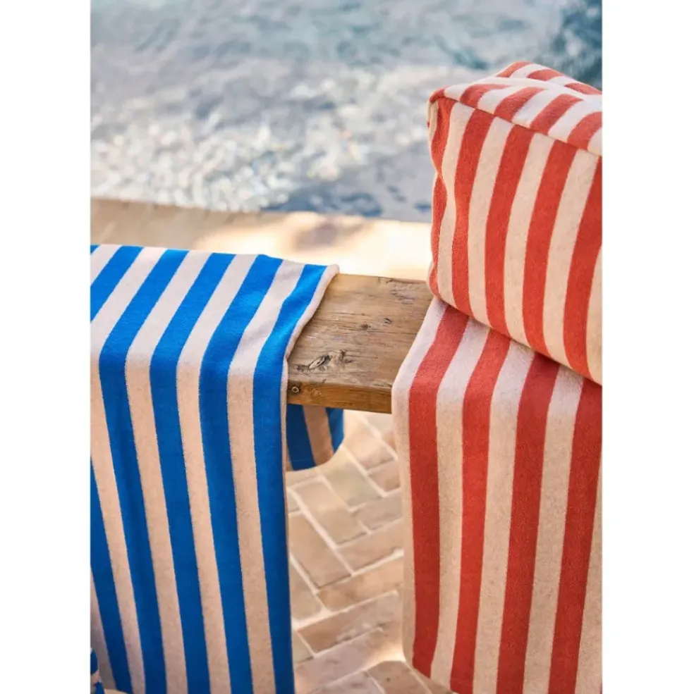 Drap de plage en coton rayé corail et blanc 180x90cm - Palma
