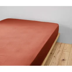 Drap housse en gaze de coton unie terracotta 160x200cm - Gaia