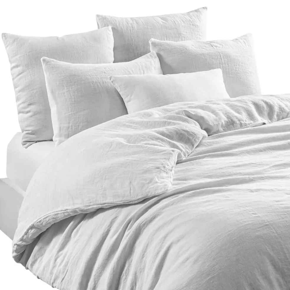 Drap housse en lin et coton blanc 160x200cm - Limy