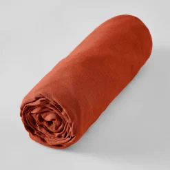 Drap housse en lin lavé paprika 140x190cm - Soline
