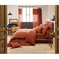 Edredon en gaze de coton terracotta 150x150cm - Gaia