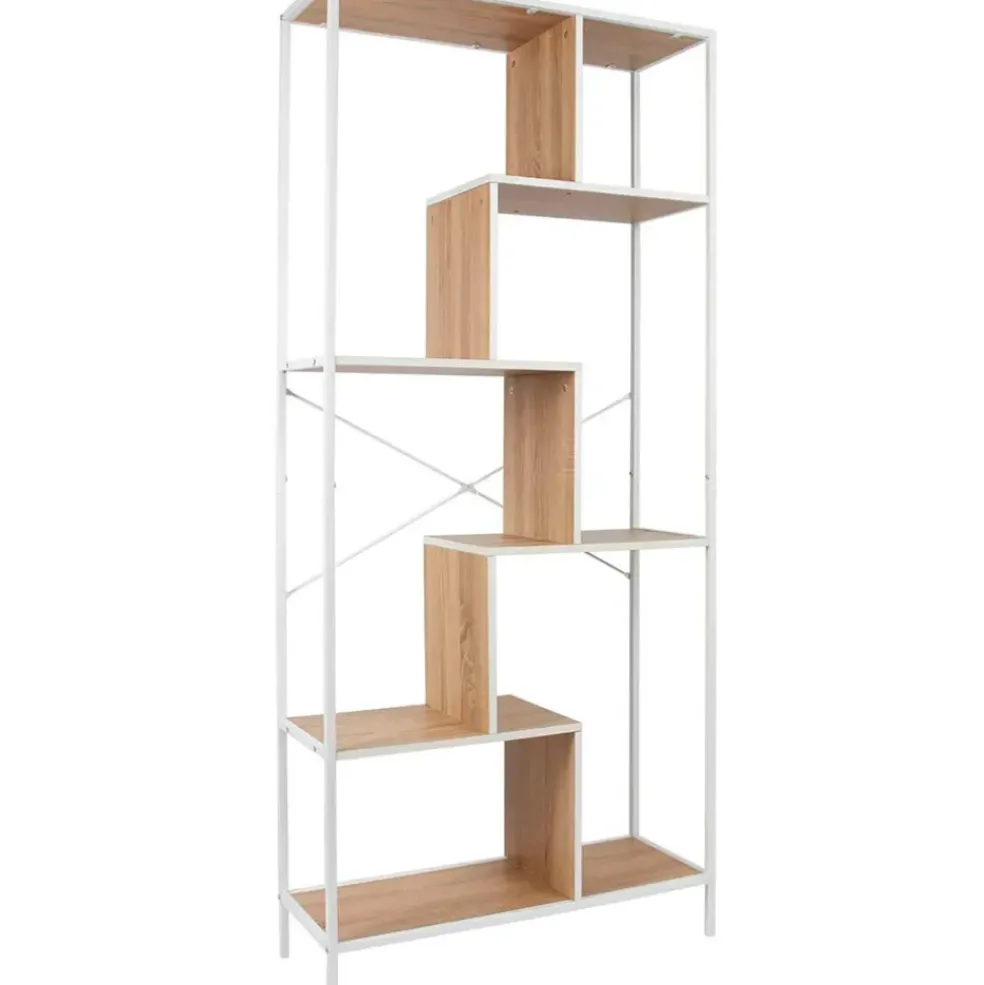 Etagère en métal blanc et bois naturel h180cm - Edgard