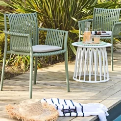 Fauteuil d'extérieur kaki avec coussin en tissu - Lumi