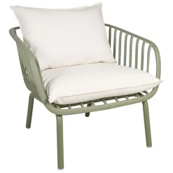 Fauteuil d'extérieur kaki avec 2 coussins en tissu blanc - Lumi