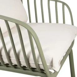 Fauteuil d'extérieur kaki avec 2 coussins en tissu blanc - Lumi