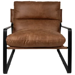 Fauteuil en simili-cuir brun et fer noir - Torsten