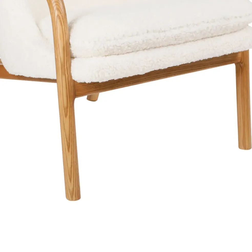 Fauteuil en tissu bouclette crème et pieds en frêne - Element