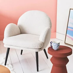 Fauteuil en tissu effet laine bouclette blanc - oria