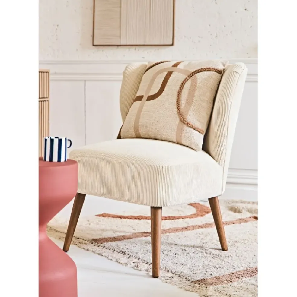 Fauteuil en velours côtelé écru - Eleonor
