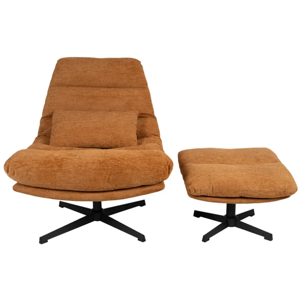 Fauteuil et repose pied en tissu brun et fer noir - Lery