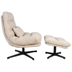 Fauteuil et repose pied en tissu beige et fer noir - Lery