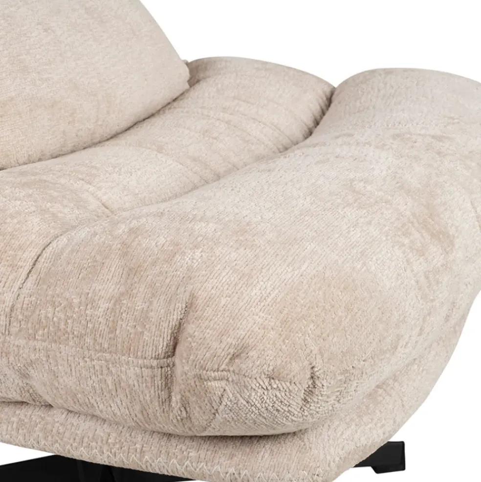 Fauteuil et repose pied en tissu beige et fer noir - Lery