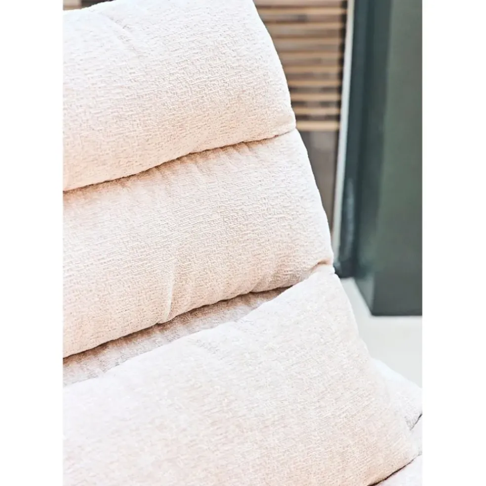 Fauteuil et repose pied en tissu beige et fer noir - Lery