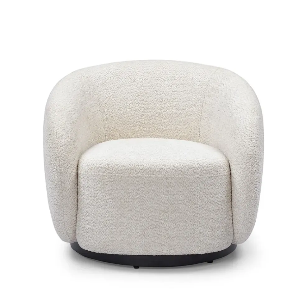 Fauteuil pivotant en tissu effet bouclette beige - Assa