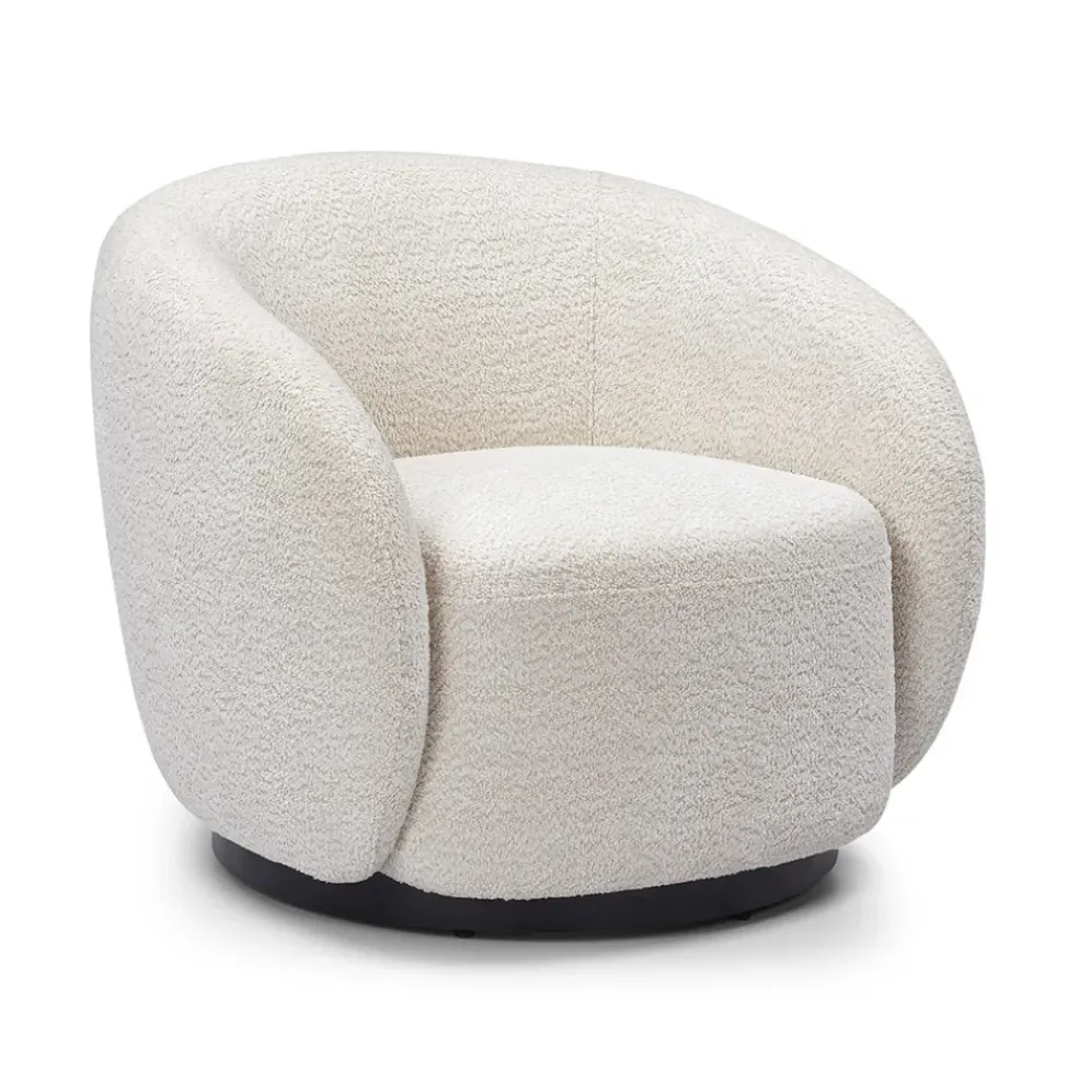 Fauteuil pivotant en tissu effet bouclette beige - Assa