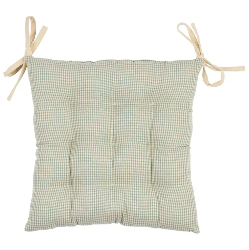 Galette de chaise en coton vichy sauge 40x40cm - Campagne