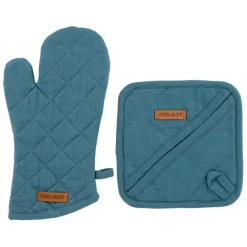 Gant et manique en coton bleu de Prusse - Cellier