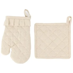 Gant et manique naturel en coton et lin - chambray
