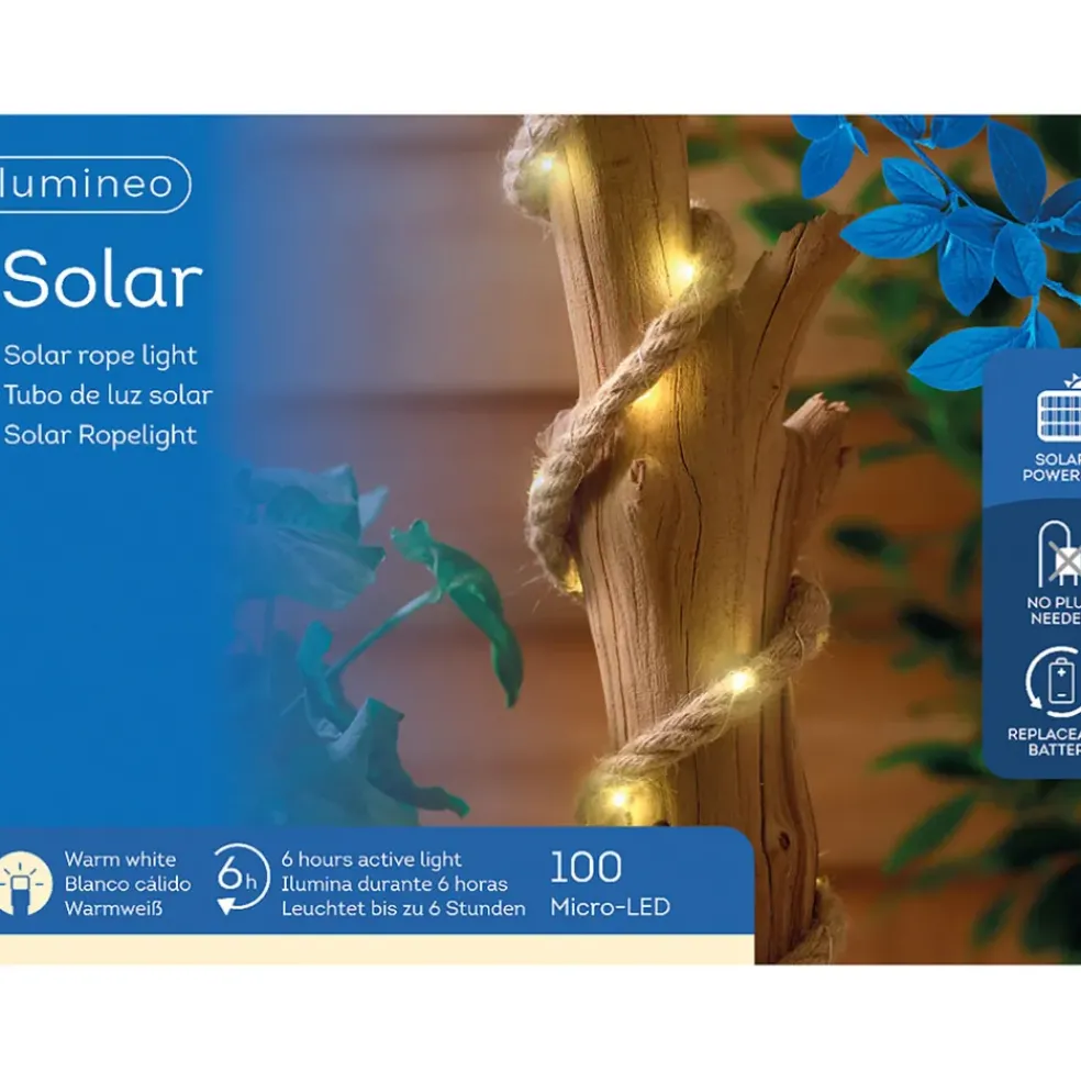Guirlande solaire câble en jute naturel 5m
