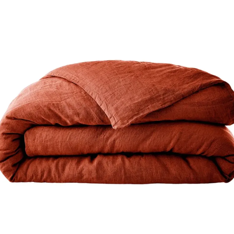 Housse de couette en lin lavé paprika 240x220cm - Soline