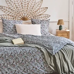Housse de couette 240x220 cm et 2 taies d'oreiller 60x60cm en coton imprimé fleurs - Malia