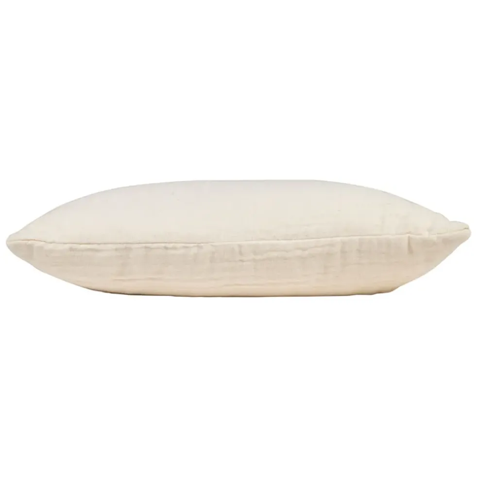 Housse de coussin bonheur en gaze de coton écru 45x45cm