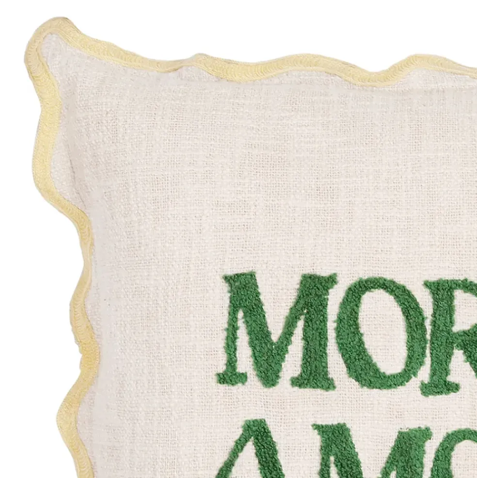 Housse de coussin brodé " More Amor"' en coton écru et vert 45x45cm - Lumi