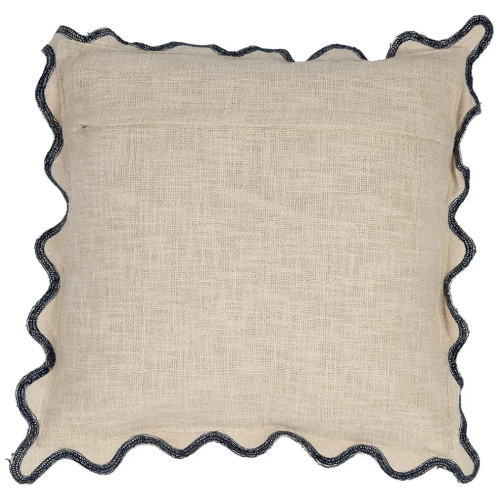 Housse de coussin brodée bisou en coton jaune et bleu 45x45cm - Lumi