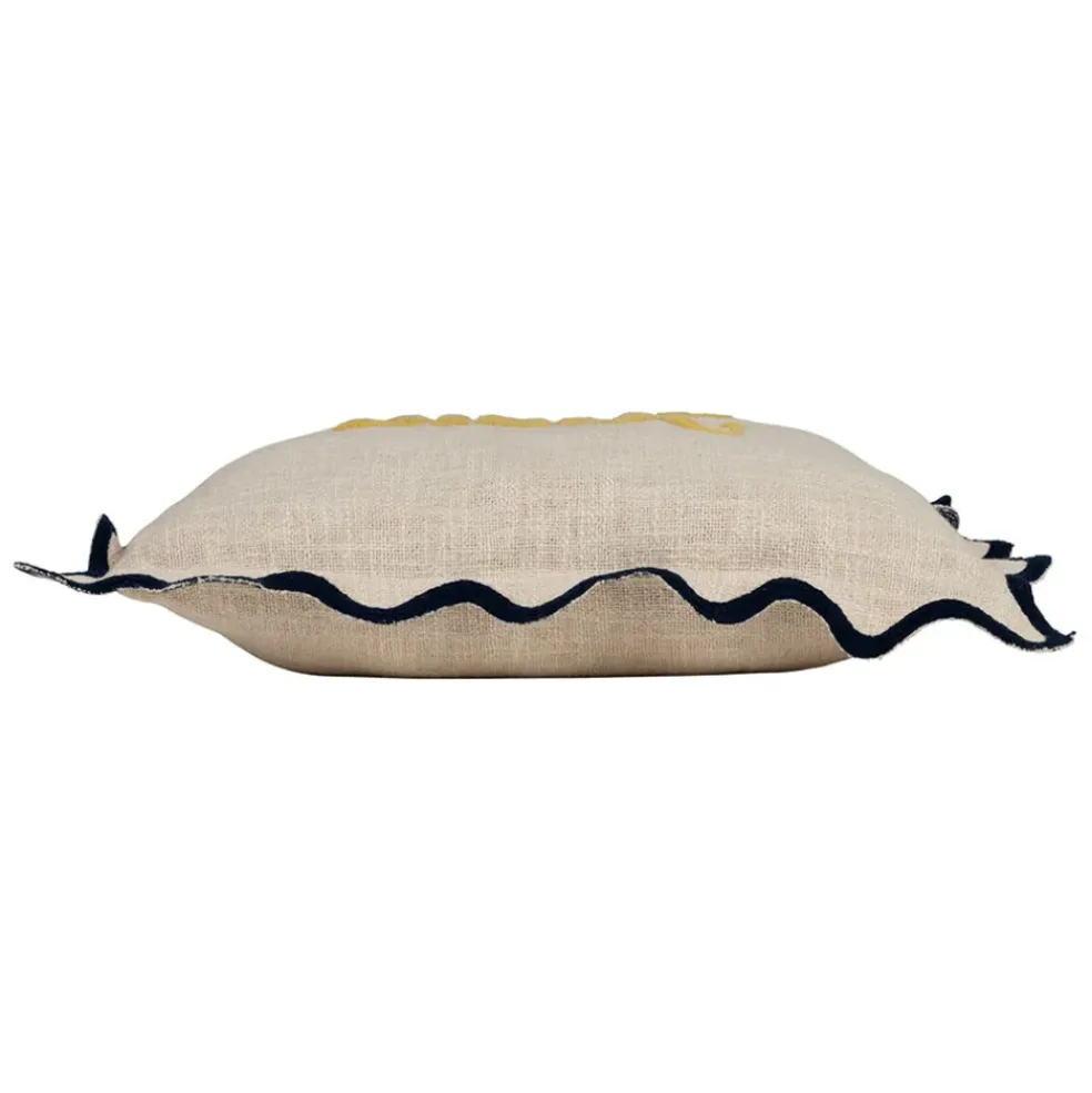 Housse de coussin brodée bisou en coton jaune et bleu 45x45cm - Lumi