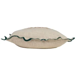 Housse de coussin brodée dolce vita en coton beige et émeraude 45x45cm - Lumi