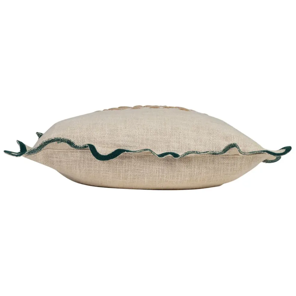 Housse de coussin brodée dolce vita en coton beige et émeraude 45x45cm - Lumi