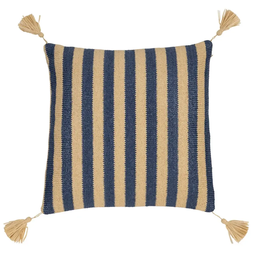 Housse de coussin d'extérieur en tissu rayé indigo et naturel 45x45cm - Medi