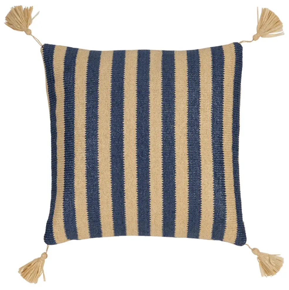 Housse de coussin d'extérieur en tissu rayé indigo et naturel 45x45cm - Medi