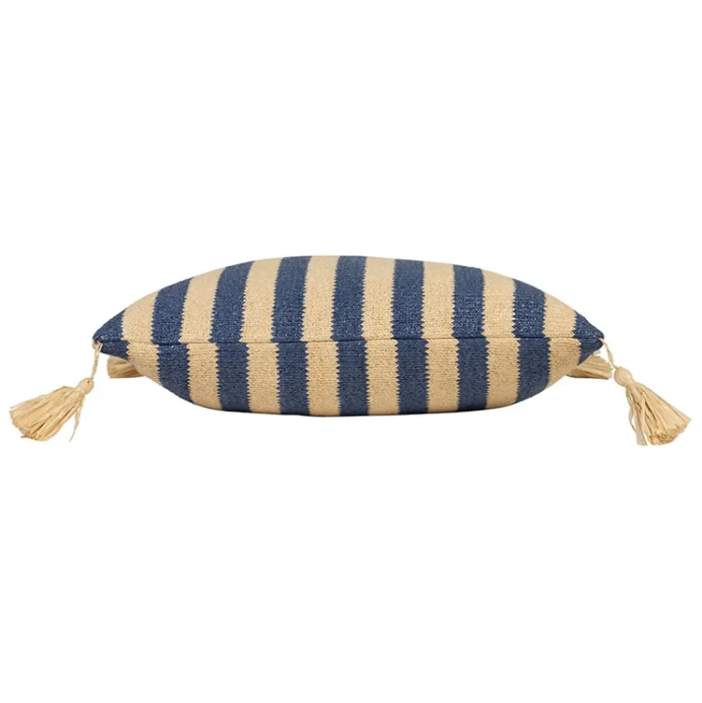 Housse de coussin d'extérieur en tissu rayé indigo et naturel 45x45cm - Medi