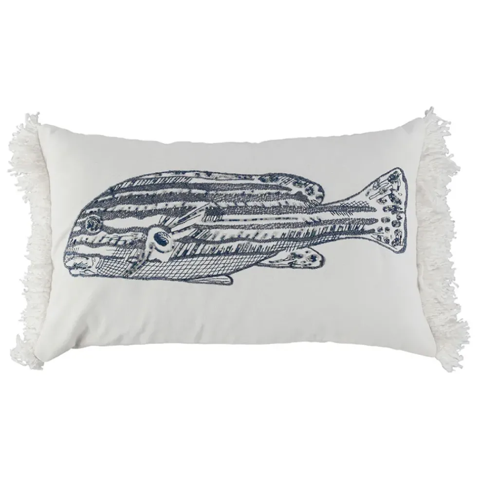 Housse de coussin en coton poisson bleu marine 50x30cm - Bord De Mer