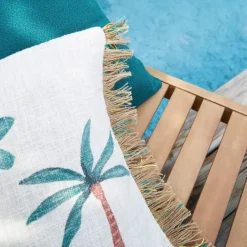 Housse de coussin en coton et jute vert et écru 45x45cm - Patchuca