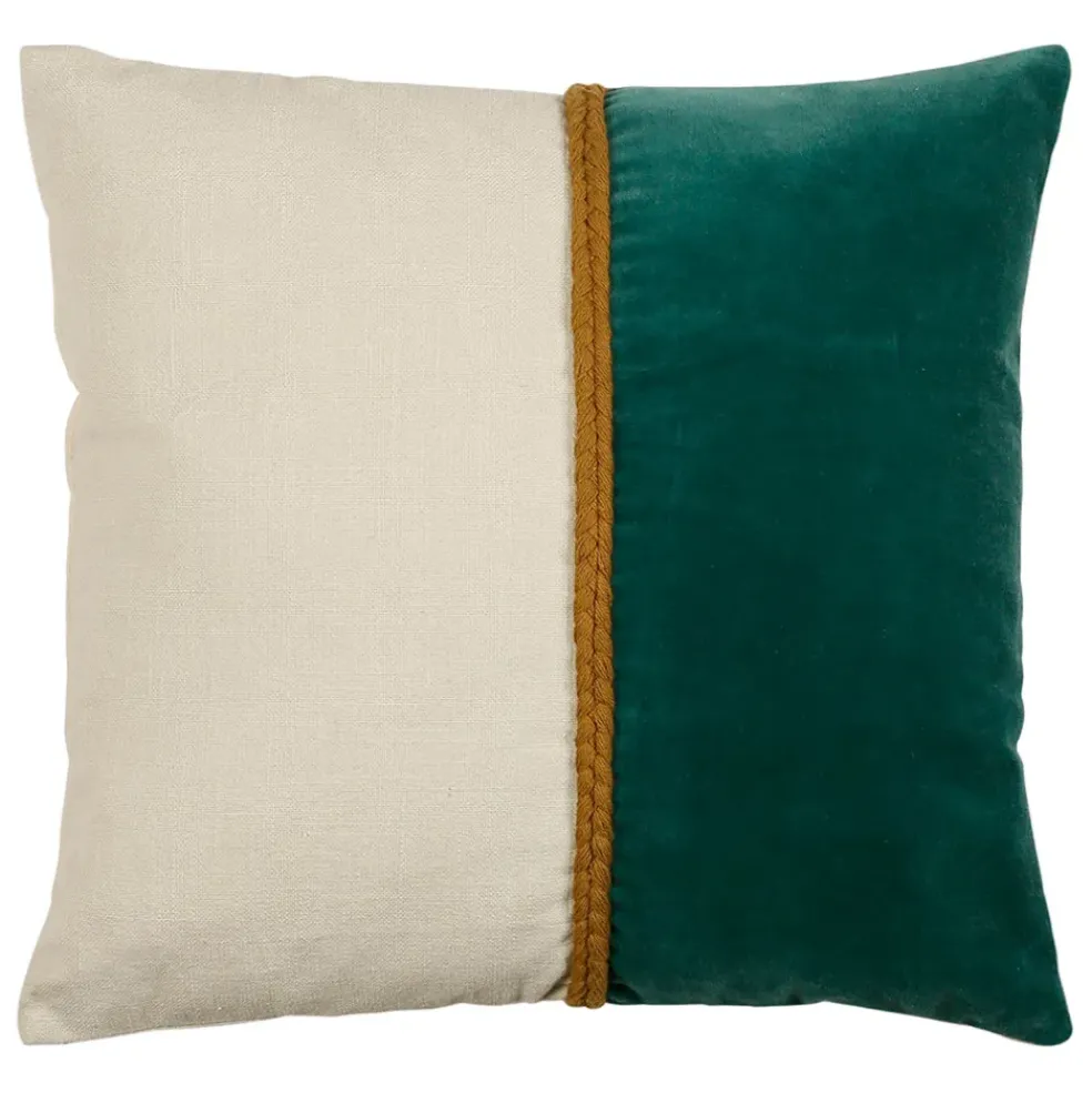 Housse de coussin en velours coton émeraude et écru 45x45cm - Neo