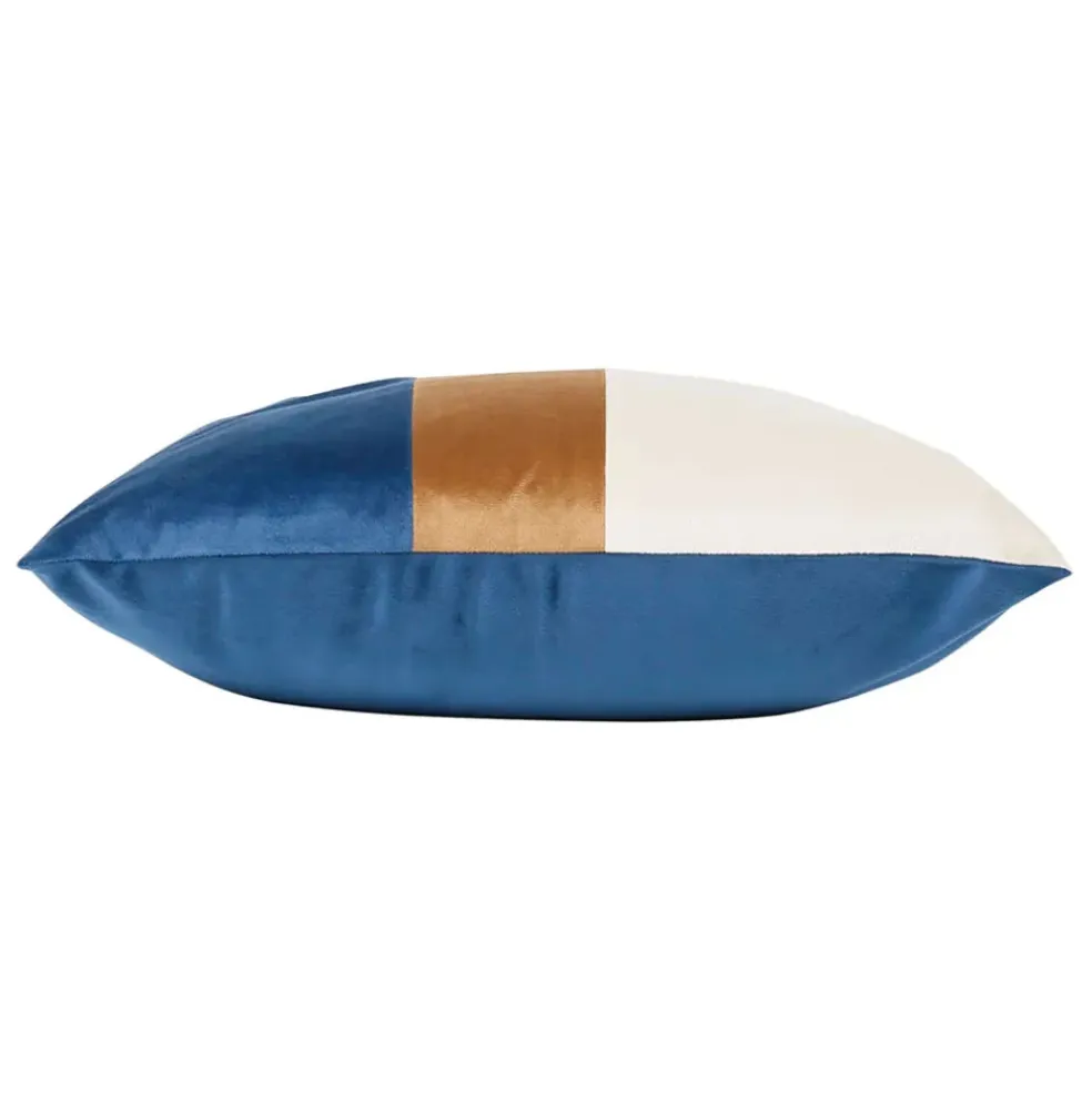 Housse de coussin en velours bleu et camel 45x45cm - Mocoa