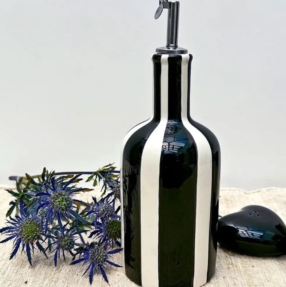 Huilier en faïence rayé noir h22cm