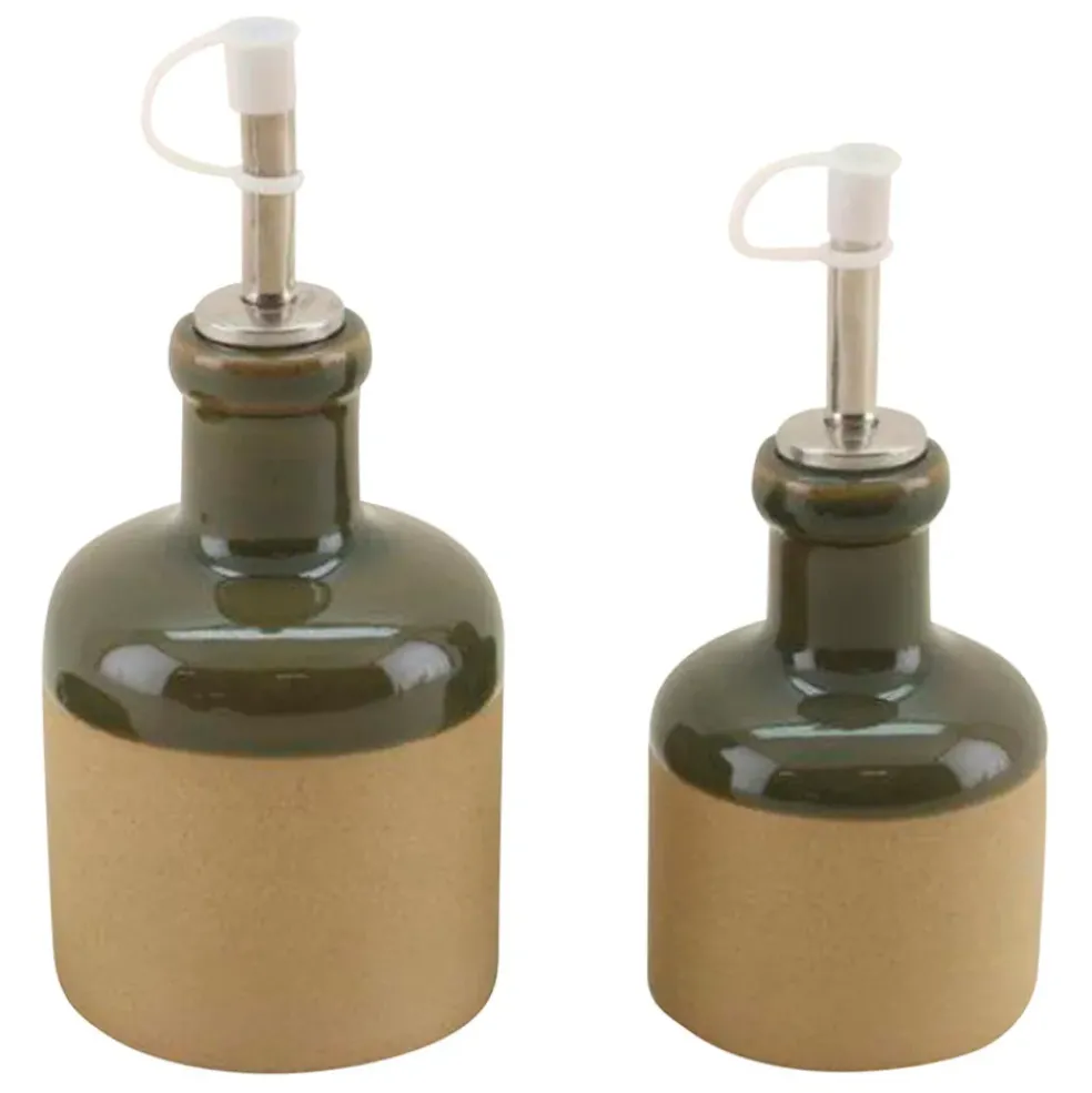 Huilier et vinaigrier en grès kaki 27.5cl/17.5cl - Jade