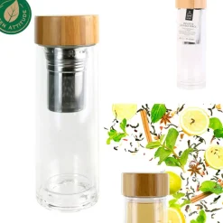 Infuseur en verre double paroi avec bouchon bambou